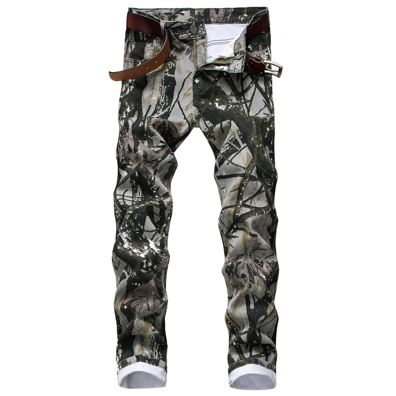 Cross-border Supply Men's Casual Printed Stretch Jeans Camouflage Personality Pattern New Men's Cotton Pants
