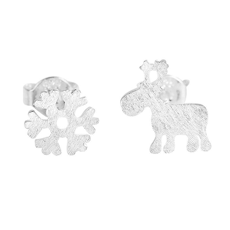 Pendientes de plata esterlina s925 plata simple copo de nieve ELK pequeños aretes pendientes de regalo de Navidad nuevos elegantes asimétricos