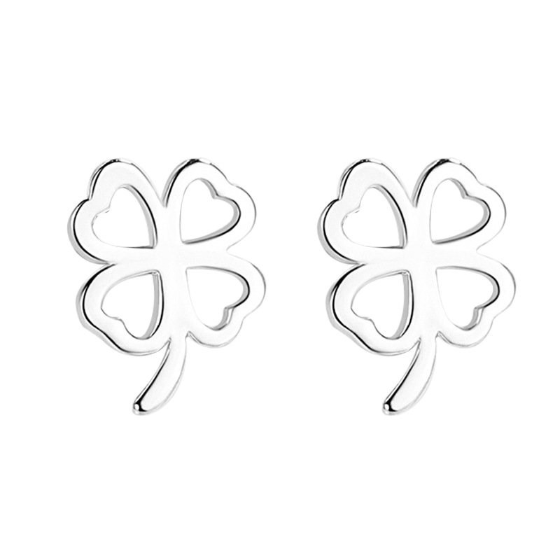 925 trébol de plata esterlina personalizada Stud pendientes para niñas elegante japonés y coreano pequeños pendientes huecos simples suerte hierba regalo