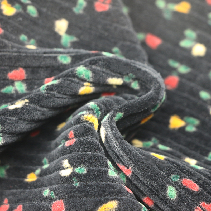 针织剪绒天鹅绒圆网活性拔染印花雕印氨纶横抽条弹力CVC天鹅绒布