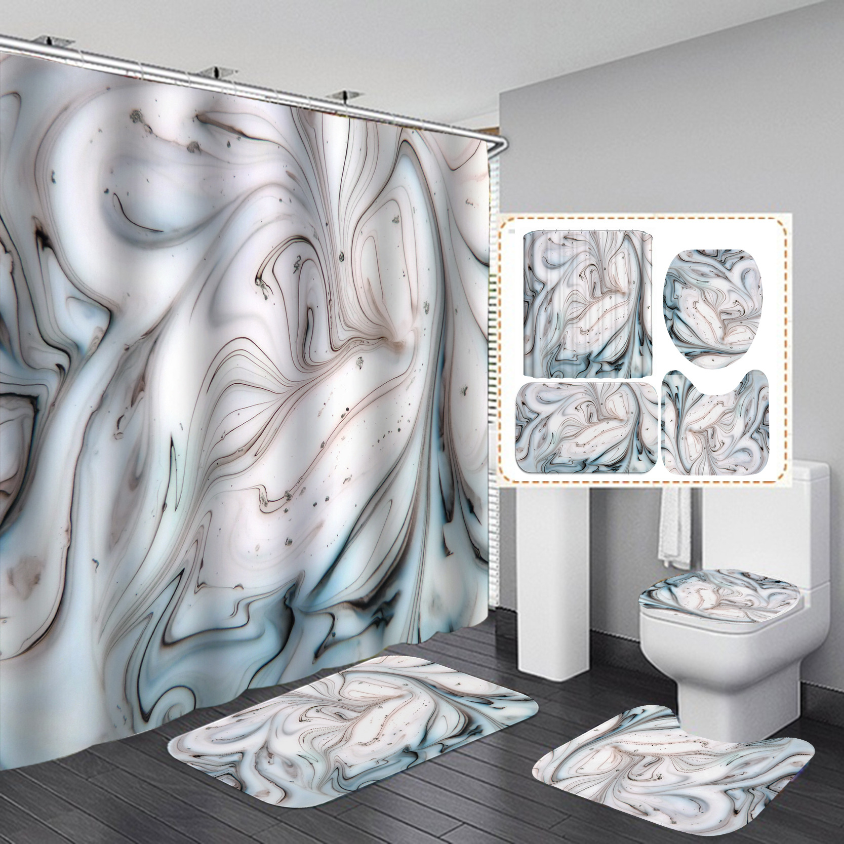 Transfronterizo Amazon HD digital de poliéster cortina de partición de baño patrón de mármol baño Cortina de ducha gran cantidad de descuento