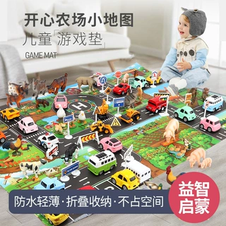 跨境儿童玩具游戏垫83*57开心农场 仿真家畜动物 交通停车场景