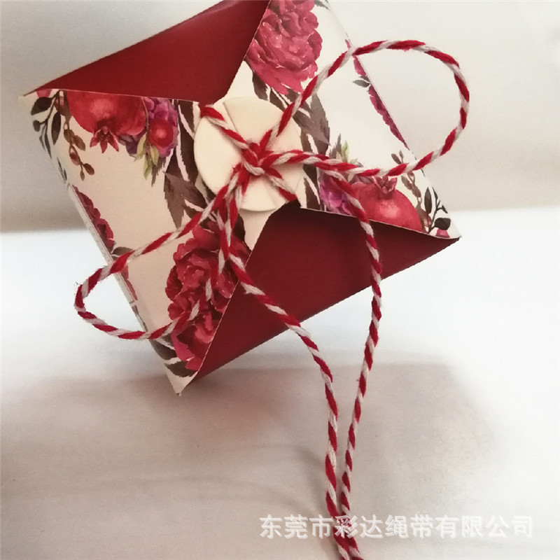 厂家产  2MM粗红色间白色双面纯棉扭绳两股编织 服装辅料吊牌绳子