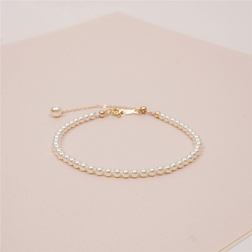 3mm Mini Pearl Delicate Chain Bracelet 14k Gold Plated Women's Sweet Simple Stylish Korean Version Chic Stackable Wholesale