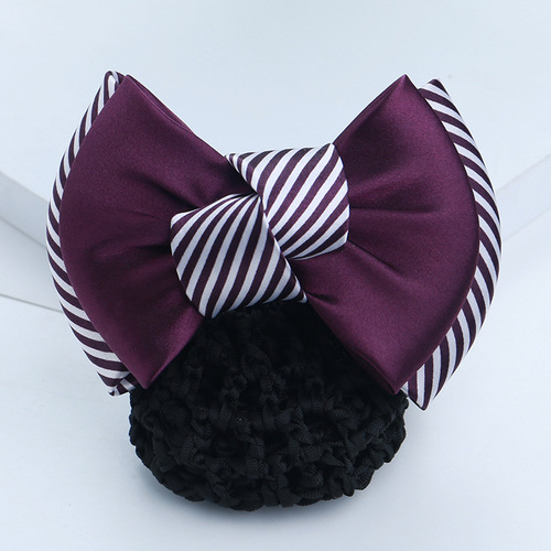 Professional hair net bag Korean version striped bow bank hairpin nurse hair accessories mobile stewardess hotel hair accessories