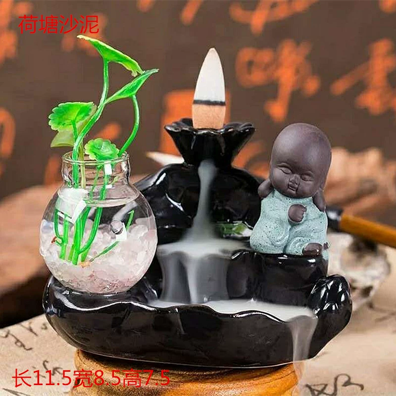 Ceramic Backflow Incense Burner, Lotus Inverted Design, Decorative Buddha Incense Holder