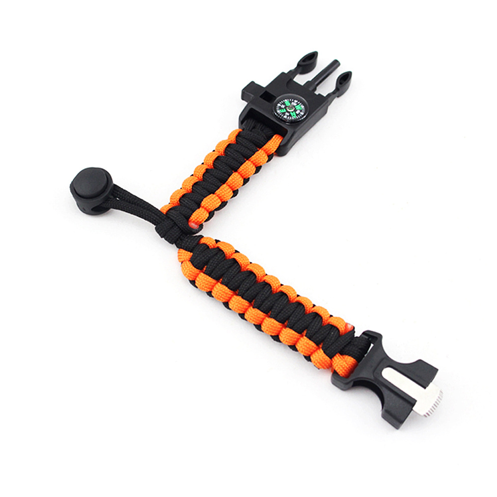 Supervivencia de emergencia al aire libre paraguas cuerda tejida pulsera de campo táctico silbato brújula Flint pulsera ajustable