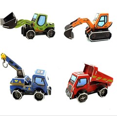 新款模型3D立體工程車拼圖兒童早教手工玩具 吊車挖機工程車拼圖