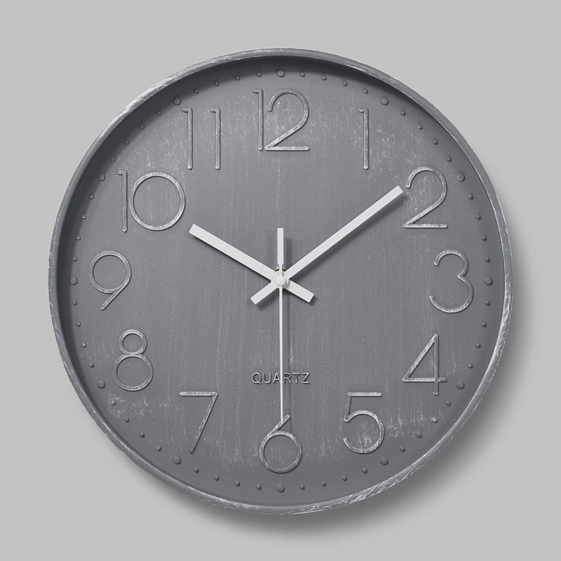 Plástico mudo Reloj de pared de moda creativa sala de estar tridimensional digital retro Reloj de pared al por mayor 12-pulgadas 30CM