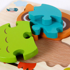 3D puzzle wooden toy for children, baby early education smart cartoon animal traffic large chunk grab board puzzle