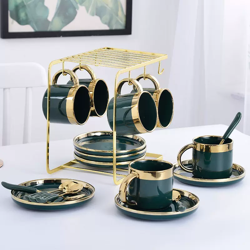 咖啡杯陶瓷欧式家用花茶杯6件套 现代简约下午茶具套装咖啡器具