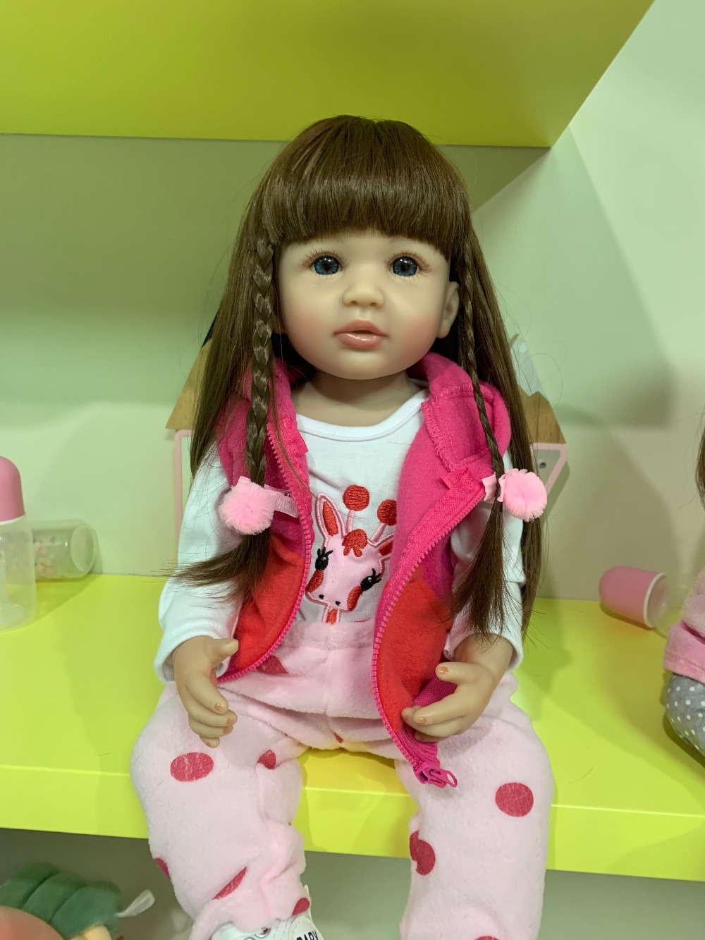 NPK simulación bebé cuerpo completo muñeca de silicona, pelo largo niña, lindo bebé, regalo cumpleaños los niños