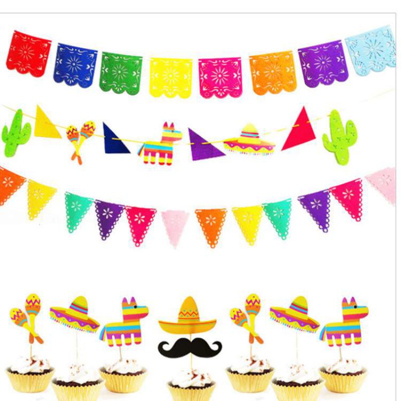 Bandera de tirón mexicana piñata fiesta temática Bandera de tirón fieltro Día de la bandera muerta colorido cuadrado hueco tirar flor