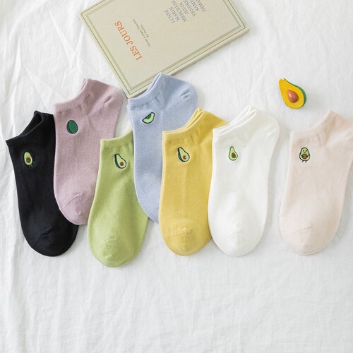  Spring and Summer Boat Socks Women's Cartoon Embroidered Cotton Socks Avocado Hot Selling Manufacturer Wholesale Japanese Simple Korean Socks
