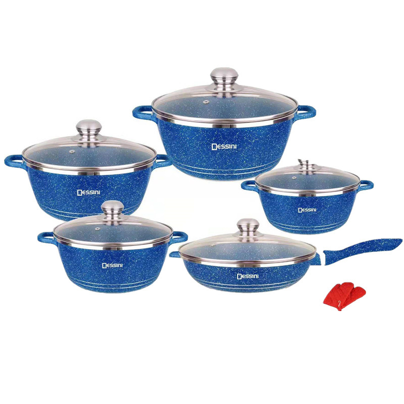 Dessini12pc-piece de mármol pan de aluminio antiadherente pan trigo arroz sopa olla de aluminio fundido traje de cocina comercio exterior
