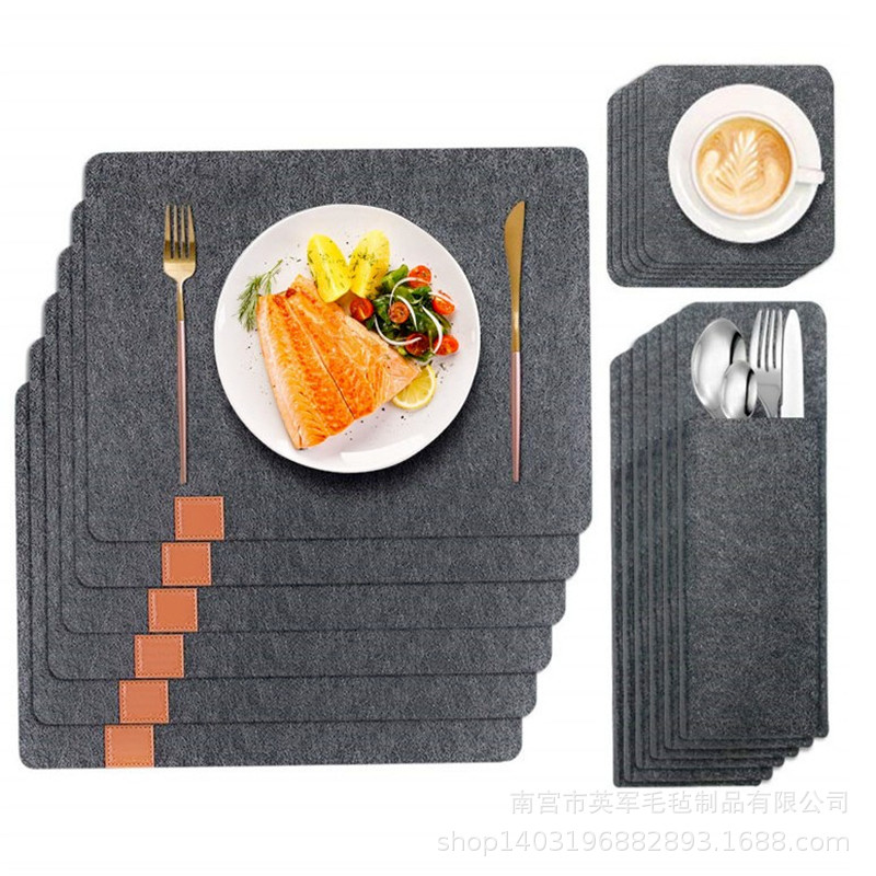 厂家直销毛毡餐垫套装时尚毛毡杯垫刀叉包可加logo垫高颜值礼品