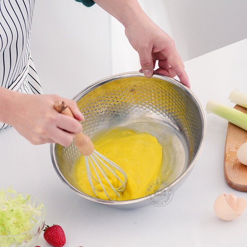 Stainless steel rice washing sieve, rice washing, vegetable draining and leaking basin, egg beating cooking multi-purpose basin, kitchen supplies gift three-piece set
