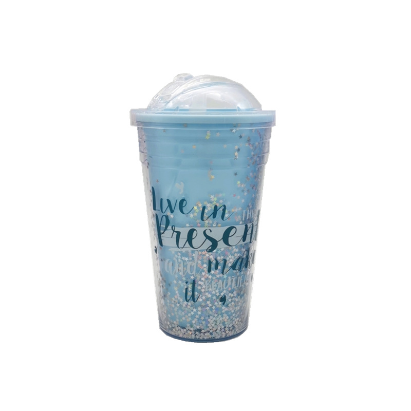 Fábrica al por mayor taza de plástico graffiti estrella de doble capa taza creativa cubierta deslizante paja taza de agua ins hielo taza de trituración