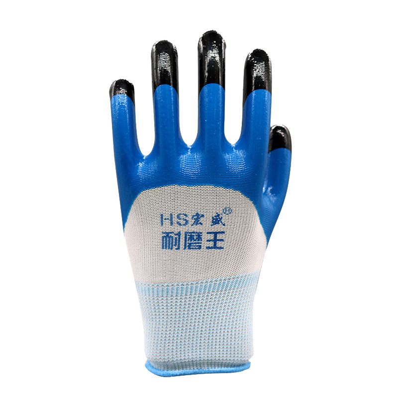 Guantes de protección laboral de nylon nitrilo reforzado con dedos sumergiendo guantes de trabajo antideslizantes resistentes al desgaste para el sitio de construcción al por mayor
