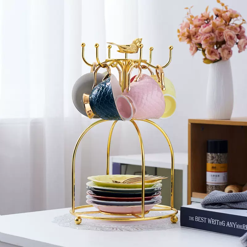 欧式鱼鳞纹情侣咖啡杯 礼品金边马克杯6色陶瓷杯碟套装 下午茶杯