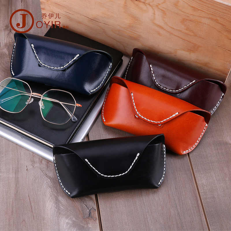 Retro Vegetable-Tanned Leather Glasses Case, Personalized, Simple and Multi-Functional, Genuine Leather Waist-Hanging Glasses Storage Box, Sunglasses Cosmetics Bag
