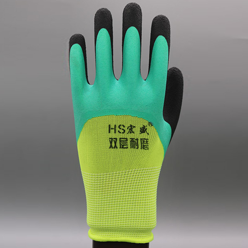 Guantes de protección laboral guantes de trabajo de nylon de doble capa reforzada de inmersión de Palma guantes de trabajo antideslizantes resistentes al desgaste para el sitio de construcción al por mayor