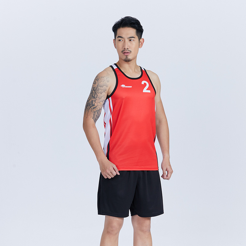 Men's Beach Volleyball Outfit with Printed Design, Tank Top and Shorts Sports Set, in Stock for Summer Sports