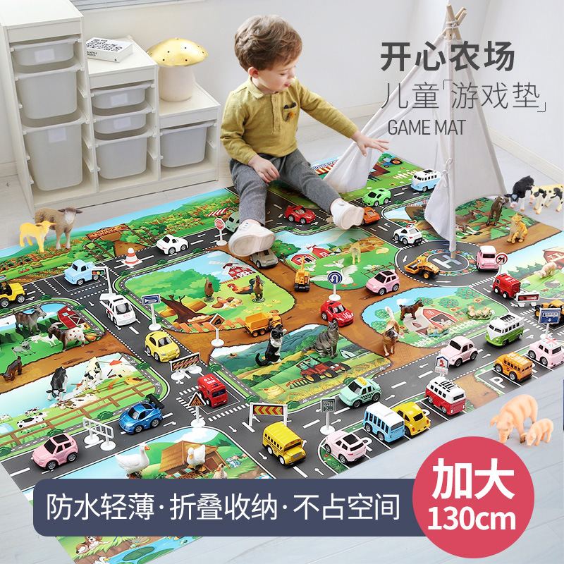 跨境儿童玩具游戏垫130*100开心农场 仿真家畜动物 交通停车场景