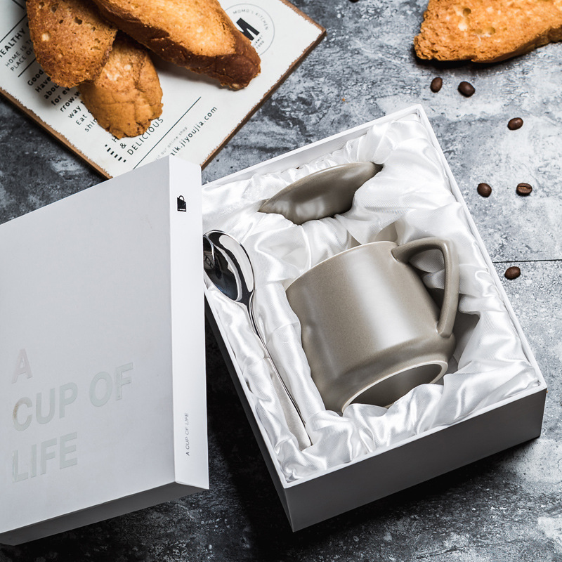 Taza de cerámica original Selección de tazas de café con tapa cuchara caja de regalo conjunto de bolsas LOGO grabado