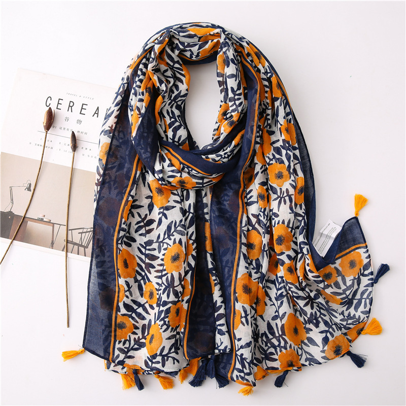 Japanese Artistic Fresh Cotton and Linen Scarf Vintage Stitching Bohemian Cashew Printed Silk Scarf Beautiful Sunscreen Towel