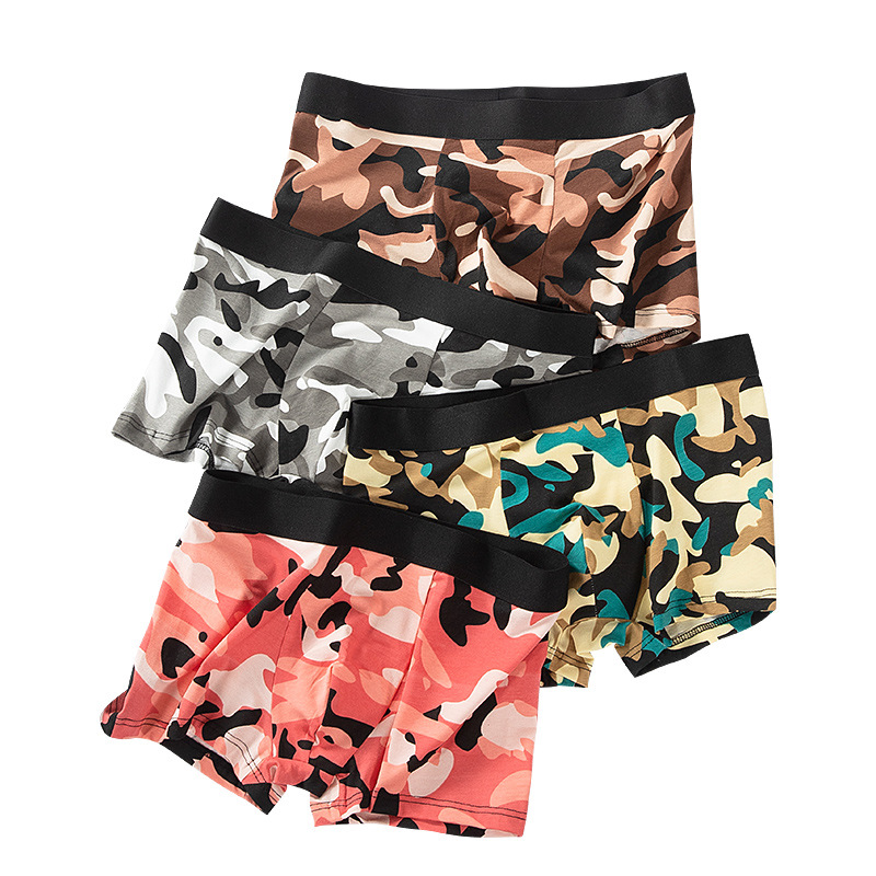 Ropa interior de camuflaje para hombre, calzoncillos bóxer de algodón, pantalones de talla grande, transpirables y absorbentes de sudor, calzoncillos estampados cómodos, calzoncillos