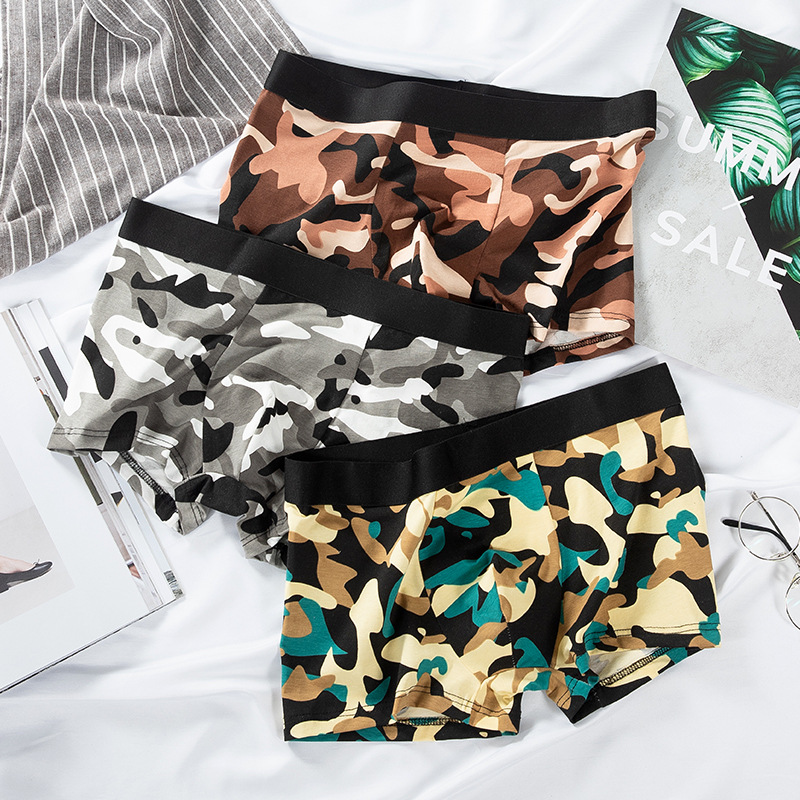 Ropa interior de camuflaje para hombre, calzoncillos bóxer de algodón, pantalones de talla grande, transpirables y absorbentes de sudor, calzoncillos estampados cómodos, calzoncillos