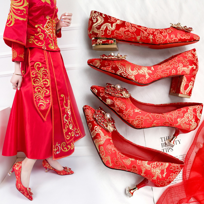 Wedding Shoes for Women 2025 Spring and Autumn New Style Red High Heels for Pregnant Women Xiuhe Shoes Chinese Style Wedding Toast Bride Shoes Wedding Shoes for Women 2025 Spring and Autumn New Style Red High Heels for Pregnant Women Xiuhe Shoes Chinese Style Wedding Toast Bride Shoes
