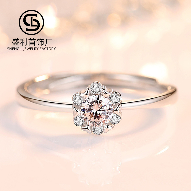 S925 plata esterlina anillo de copo de nieve estilo japonés y coreano diamante simple pétalo personalidad anillo moda joyería de moda