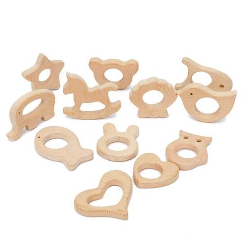Amazon's best-selling baby beech wood teething stick wooden cartoon animal teether diy pacifier chain accessories