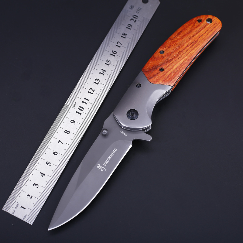 木柄户外折叠刀 不锈钢折刀 户外野营求生随身刀具防身战术刀