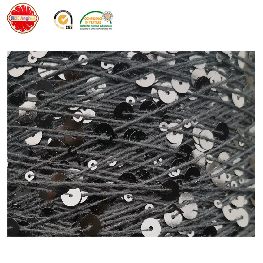 [棉珠片纱 3MM+6MM 大小亮片纱 短间距出口乌克兰手工编织花式纱线]
