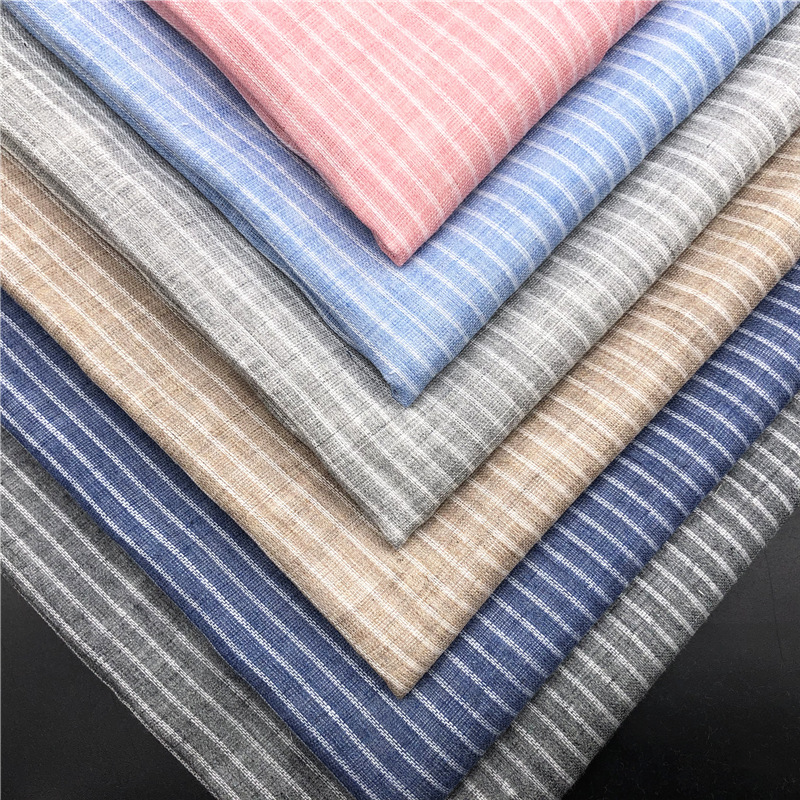 全棉双层纱布 水洗布 婴幼儿家居服睡衣纯棉布料 纯棉色织条纹布