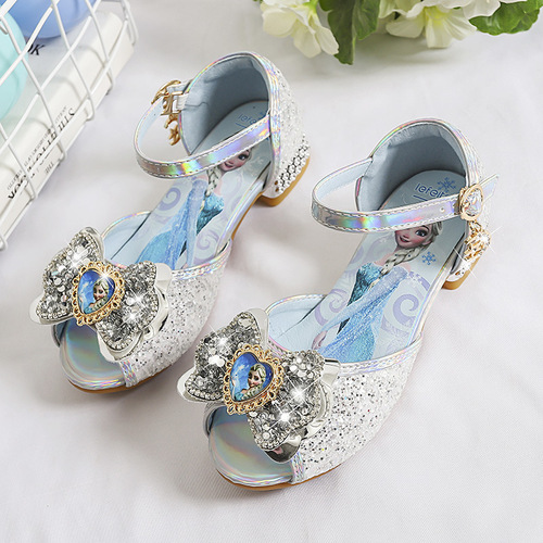 Girls Sandals Elsa Princess Shoes Summer New Internet Celebrity Open-Toe Crystal Children's Shoes Frozen Sequin Children's Shoes