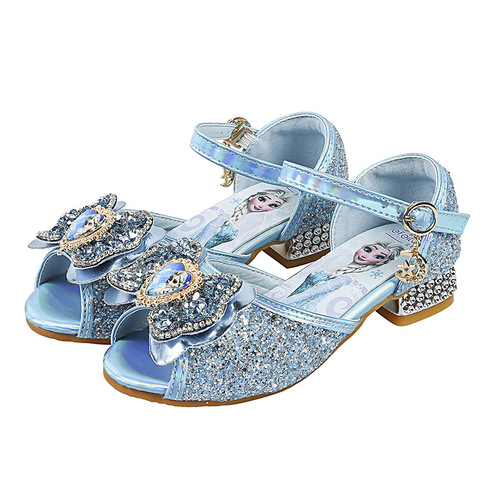 Girls Sandals Elsa Princess Shoes Summer New Internet Celebrity Open-Toe Crystal Children's Shoes Frozen Sequin Children's Shoes