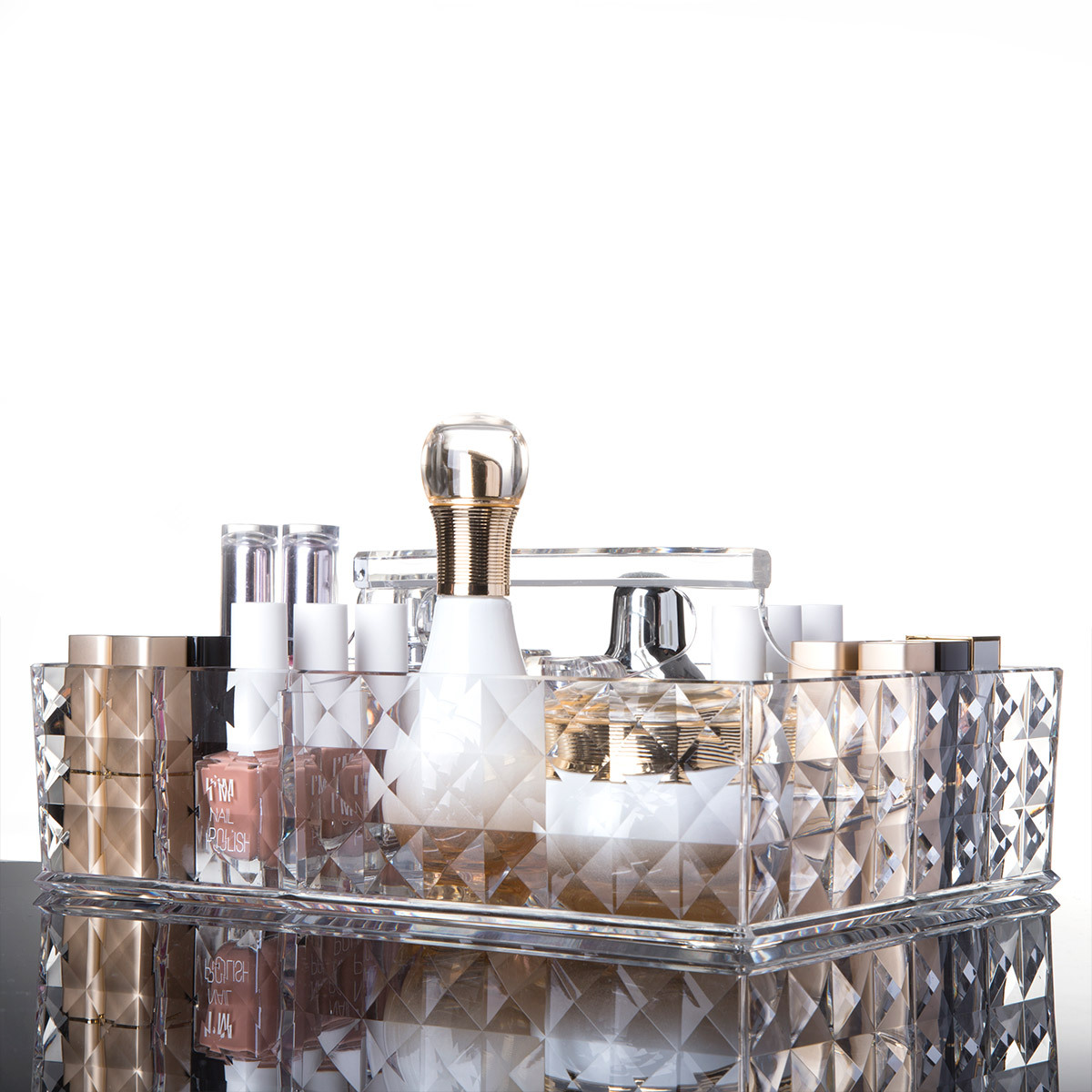 Patrón de diamante creativo hogar almacenamiento baño transparente acrílico lápiz labial maquillaje cuidado la piel productos escritorio acabado Y-1029