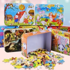廠家直供100片木質木製鐵盒拼圖 拼板 兒童 卡通拼圖玩具批發