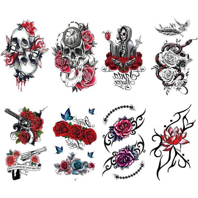 Skull Tattoo Sticker Eternal Meaning Clock Alert Red Rose Pistol Chest Mask Water Transfer Sticker Skull Tattoo Sticker Eternal Meaning Clock Alert Red Rose Pistol Chest Mask Water Transfer Sticker