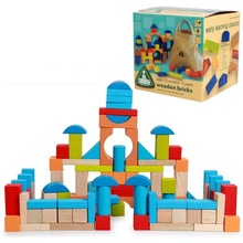 蓝色英国ELC积木 外贸原单 布袋100粒实木积木 儿童彩色积木玩具