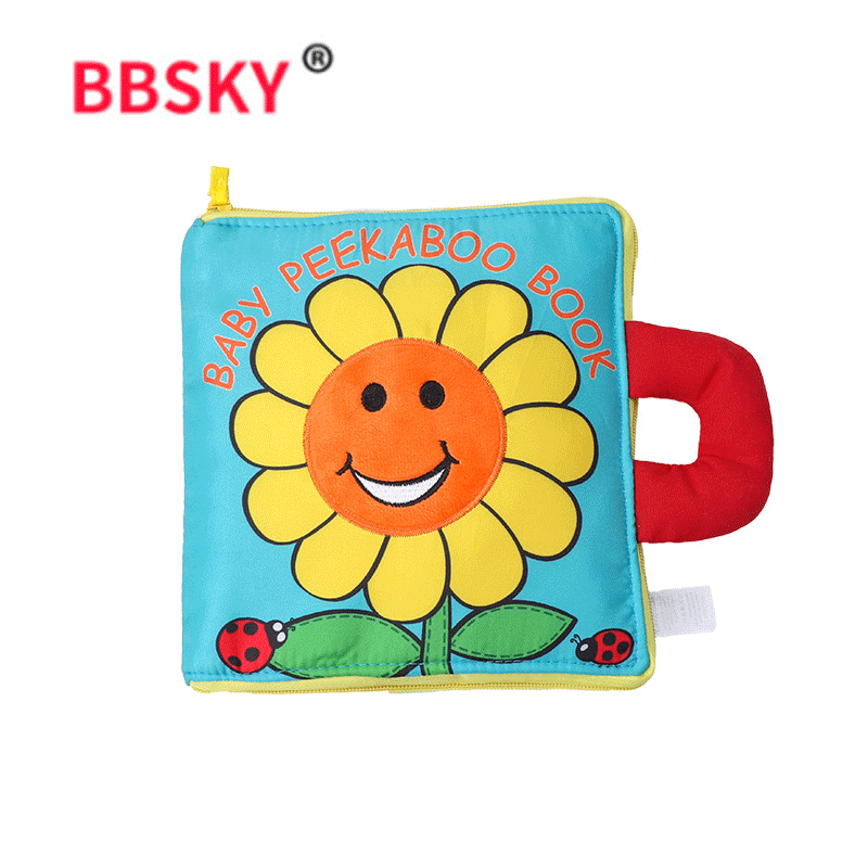 Dibujos animados bebé girasol peekaboo tela libro bolsa lavable tela a prueba de lágrimas juguetes en stock al por mayor