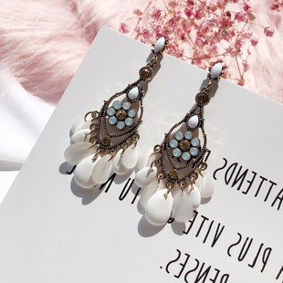 Silver needle, retro long elegant universal cute earrings, boho style, with gem