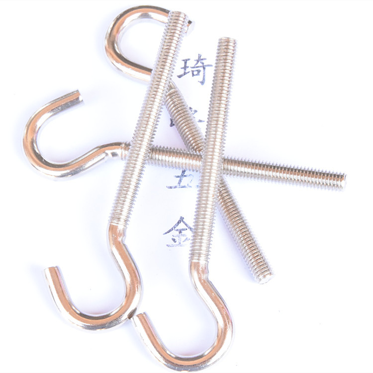 长螺纹挂钩铁镀镍开口全牙问号形螺丝M8*80*120mm厂家制定