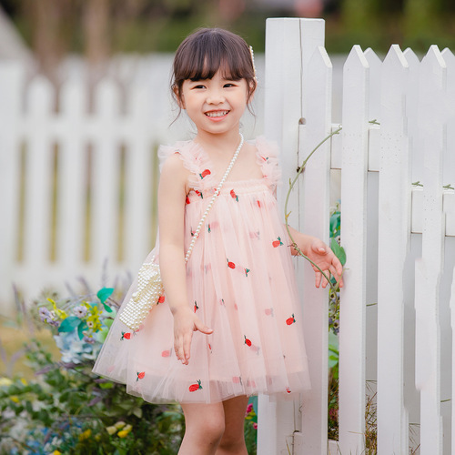 Ins Kids' Lace Camisole Dress 2024 Summer New Embroidered Lace Dress Baby Princess Dress
