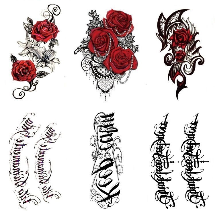 Flower arm tattoo stickers big flower Red Rose Body English arm chest cover Mark waterproof simulation tattoo stickers
