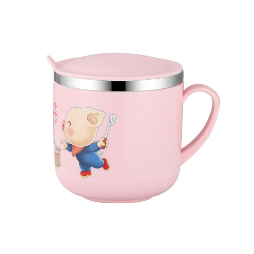 304 stainless steel children's water cup, cartoon creative cup with lid and handle, double-layer insulation, anti-scalding, logo printing